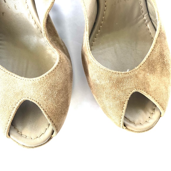 Vintage Davos Gomma Platform Wedge Heels Slingback Peep Toe Taupe Suede - Picture 6 of 10